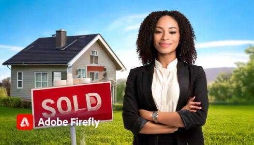 Real estate agent next to a sold sign next to a house ; Strathium