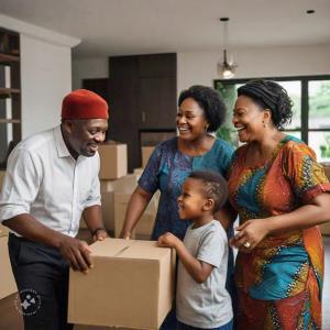 a photo of a nigerian family moving in ; Strathium School Management Software