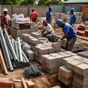 male african workers using building materials; Strathium School Management Software